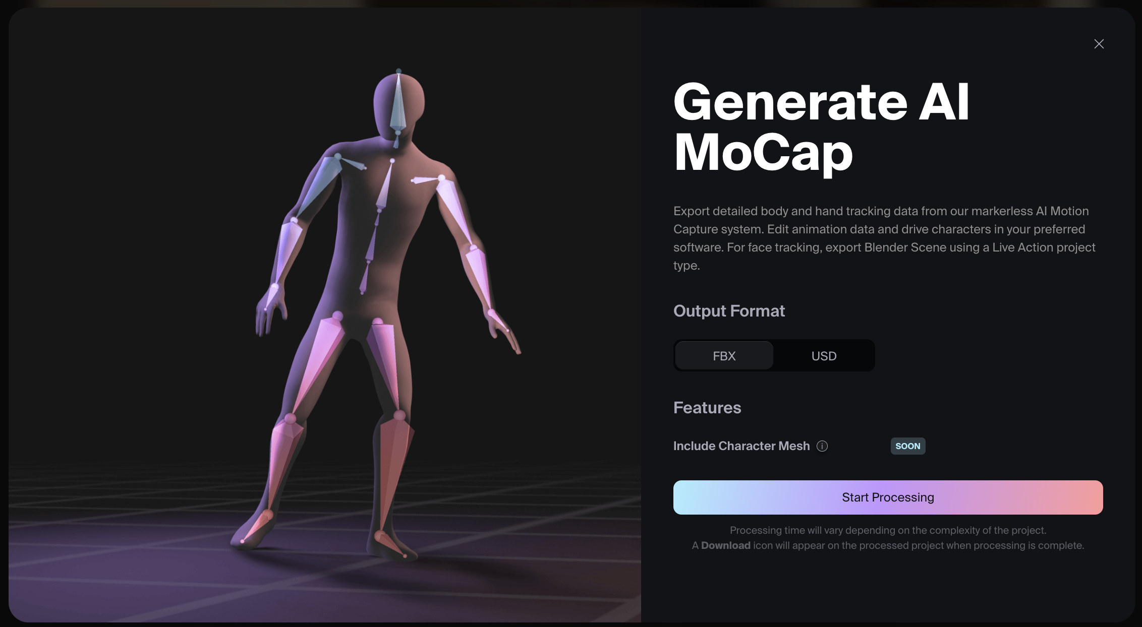 AIMoCap Processing Modal